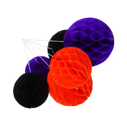 FUNOMOCYA 6 Piezas Bolas Panal Colgantes para Halloween y Fiestas Decoración Festiva para Techo Pared y Columnas Colores Naranja y Negro
