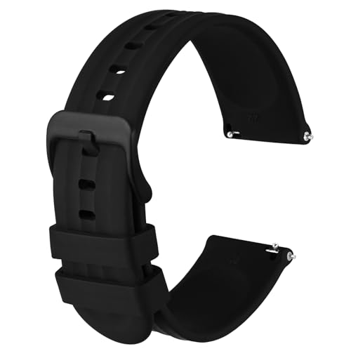 Anbeer Silicone Watch Band 20mm Quick Release Rubber Replacement Strap for Men Women - Extra Long, Black with Black Buckle