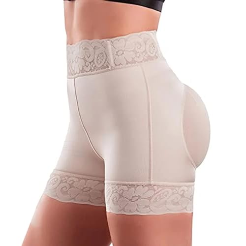 Culotte butt lifter rembourrée pour femmes avec dentelle beige