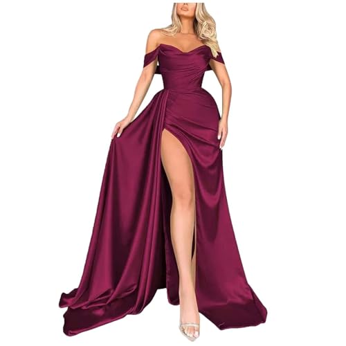 Robe de soirée longue en satin plissé à épaules dénudées
