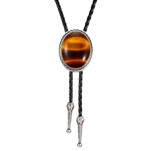 Image of ElevateTech Bolo Tie for Men Western Cowboy Bolo Tie Necklace Shape Round Ties Supplies Fashion Accessories Western Jewelry Handmade with Alloy Turquoise Cowboy Banquet Birthday (Brown)