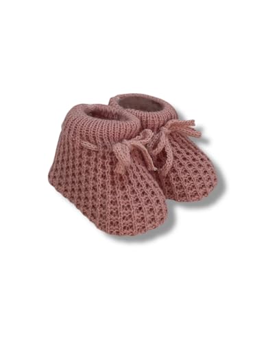 Genérico Patucos de Punto para Bebé con Lazo de Raso, Botines de Ganchillo, recién nacido. 8,50cm. Invierno (Rosa maquillaje)