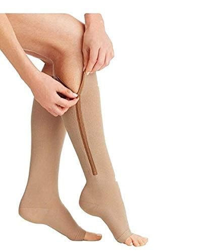 Zipper Compression Socks Stockings with Open Toe Calf Support Best Support Zipper Stocking for Swollen, Nurses, Pregnancy, Recovery (L/XL)-image-40
