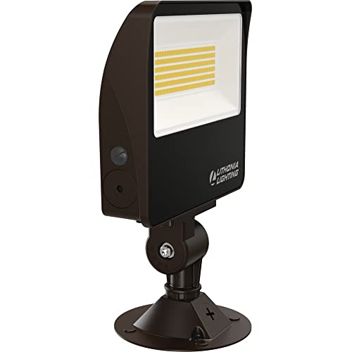 Lithonia Lighting All-in-One LED Flood Light, Waterproof LED Outdoor Light Fixture with Adjustable Brightness and Color Temperature, Knuckle or Yoke Mount Dusk to Dawn Outdoor Lighting, MVOLT