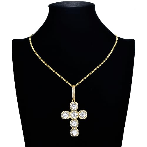 Iced Out Chain for Men,18K Gold-plated Cubic Zirconia Necklace for Women,Hip Hop Exaggerate Oversized Cross Zircon Pendant Necklace3