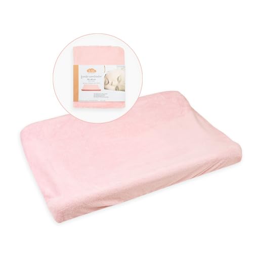 Ti TIN | Wickeltischauflagenbezug aus Frottee-Stoff, 80x50 cm | weicher und saugfähiger Wickelunterlagenbezug, Bezug aus adaptivem elastischem Gewebe, 100% Mikrofaser, Farbe: rosa