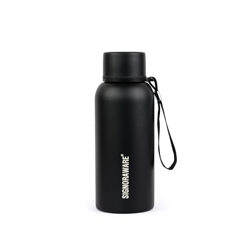 Image of SignoraWare Parkour Vacuum ISI Certified Stainless Steel Bottle With Hanging Strip | Airtight & Leakproof | Easy To Clean | Lightweight | Ideal for School, Office, Gym Or Outdoors (500ml | Black)