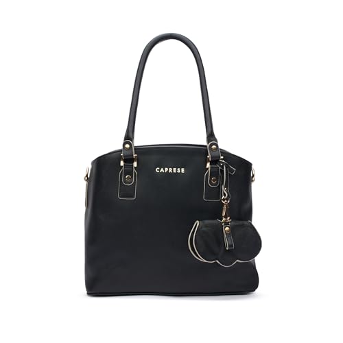 Image of Caprese Lexi Medium Satchel Bag for Women | Solid Faux Leather Handbag with Adjustable & Detachable Strap | Zipper Closure with External Eyewear /Sunglass Charm Case | Perfect for Office Use