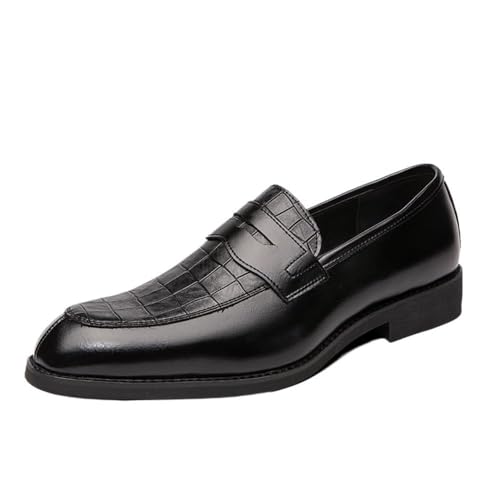 Men's Leather Oxford-Style Slip-On Shoes, Vintage Pointed Toe Business Footwear Non-Slip Rubber Sole and Block Heel for Office Wear