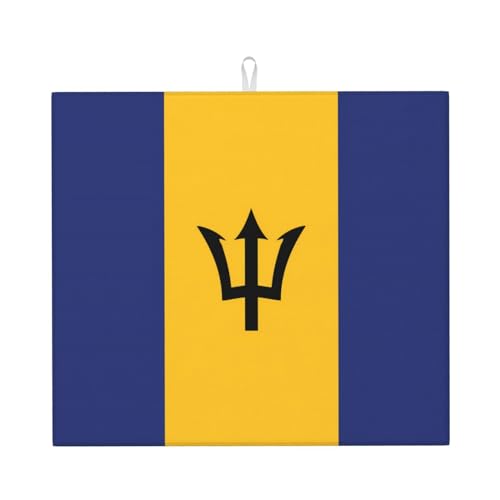 Tapete Escurre Platos Bandera De Barbados Salvamanteles Resistente Antideslizante Mat Absorbente Antiadherente Estera 41X46Cm para Vasos, Accesorios, Platos