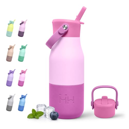Botella Térmica 400ml, Botella de Agua Acero Inoxidable, Cantimplora Térmica con Pajita, Cantimplora con Funda de Silicona, Fácil de Limpiar, Aislamiento al Vacío para Escuela, Camping