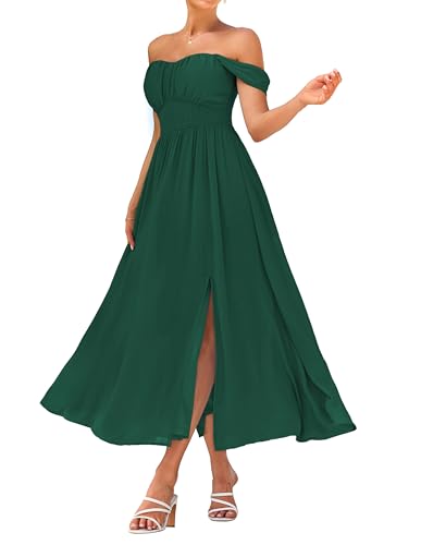 GRACE KARIN 2026 Women's Summer Sleeveless Off Shoulder Solid Flowy A Line Maxi Dresses Dark Green M