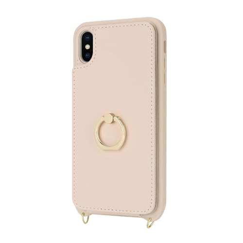Image of for iPhone Xs Max Phone Case with Card Holder and Strap for Women,Crossbody Lanyard,Kickstand Ring Stand,Snap Clasp,Phone Wallet Cases 6.5 inch(Beige)