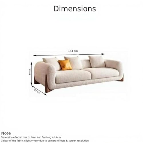 Image of Modern Sofa Chesterfield Design with Stylish Wooden Legs Bouncy Teddy Fabric Off-White Finish Sofa for Living Room, Bedroom, Hallways (2 Seater)