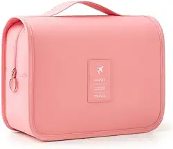 Necessaire de Maquiagem com Cabide e Divisórias – Bolsa Organizadora de Cosméticos Feminina para Viagem, Shampoo, Perfume e Higiene Pessoal, Porta frasco Shampoo (Rosa)