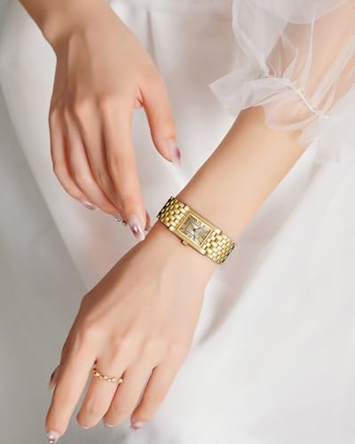 CIVO Watches for Women Gold Silver Stainless Steel - Ladies Watch Waterproof Small Face Rectangular Wrist Watch Analogue Stylish Gift for Women
