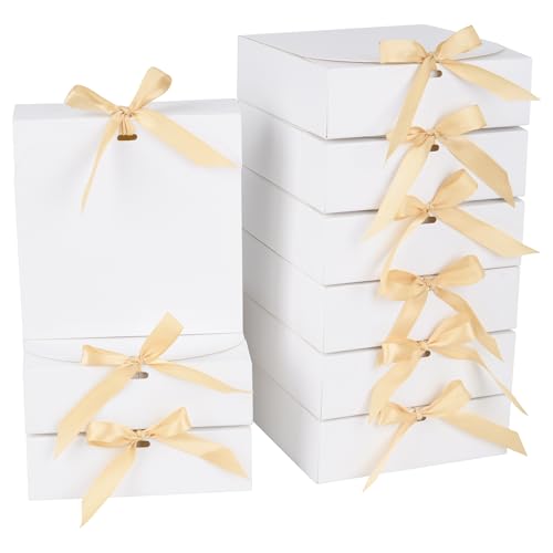 AWCIGG Cajas de Regalo Blanco (12 Unidades), 16 x 16 x 5 cm, Caja de Cartón Kraft con Tapa y Cinta, Cajitas para Envolver Regalos de Bodas, Navidad y CumpleañOs, Manualidades