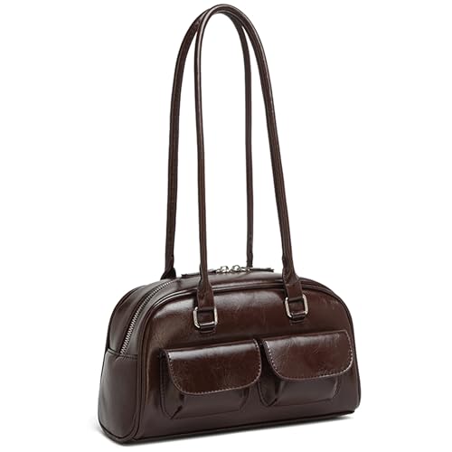 Image of Fozehlad Y2K Shoulder Bag for Women Retro PU Leather Tote Handbag Multi-Pocket Hobo Bag with Zipper for Gifts