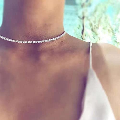 Wendalern Gargantilla de diamantes de imitación, collares de plata con circonita cúbica, collares de gargantilla de diamantes brillantes, collares de cristal fino, joyería para mujeres y niñas Cover