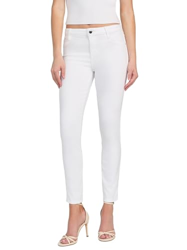 Guess Women's Mid-Rise Stretch Skinny Jeans, Jeans for Women, Machine Wash, Smart Guess Lyocell, Zipper Closure, Optic White, 26