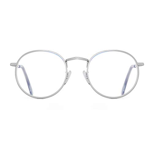 JM Retro Round Reading Glasses Women Spring Hinge Metal Frame Blue Light Blocking Computer Readers Silver +2.25