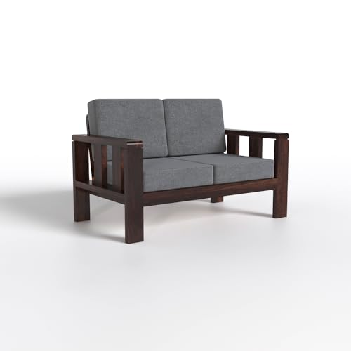 Image of Sheesham Wood 2 Seater Sofa Set | Living Room | Walnut Finish | Premium Solid Wood Design | Elegant Durable Finish | Drawing Room | Without Pillow