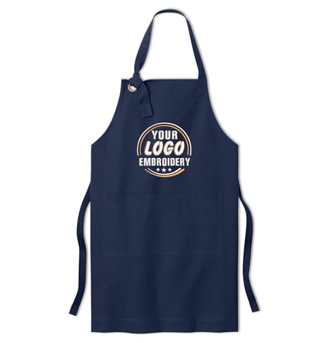 NACRE APPAREL Custom Apron Logo Text Embroidered for Women Men Chef Kitchen Personalized Gift for Cooks Lover Cotton Straps True Navy