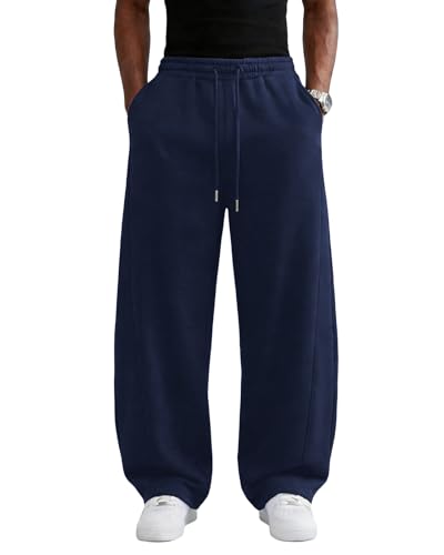 Image of Wangdo Men's Baggy Sweatpants Wide Leg Lounge Cotton Jogging Pants Casual Elastic Waist Joggers with Pockets