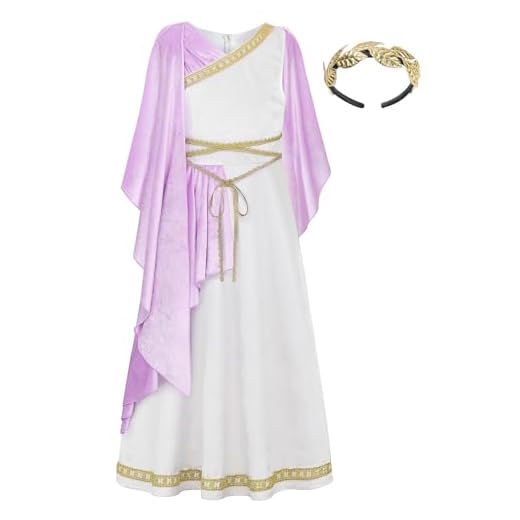 Realibeauty Disfraz Diosa Griega Niña Vestido Antiguo con Diadema Diosa Romana, 160