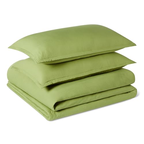 Image of Amazon Basics Brushed Microfiber Comforter Set, Very Soft with Natural Texture, Oeko-TEX Certified, Machine Washable, 3-Piece, King, Green