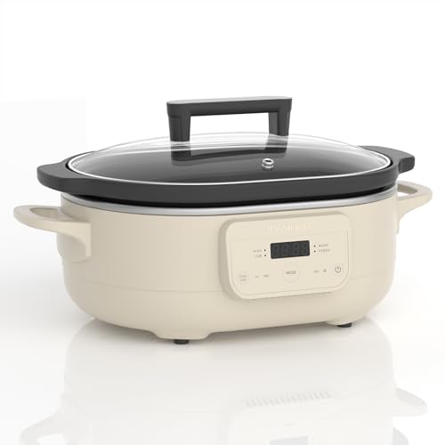 MAGNIFIQUE 6 Quart Programmable Slow Cooker Removable Healthy Nonstick Pot - Small Kitchen Appliance for Family Dinners - Serves 6+ People - Heat Settings: Keep Warm Oatmeal