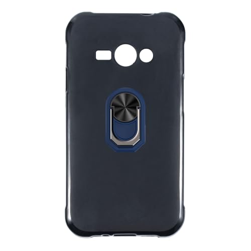 UOGNADGD Flexible Case + Ring Holder Compatible with Samsung Galaxy J1 Ace Duos Phone Shockproof Cover & Magnetic Mecha Style Finger Grip Kickstand (Black+BlueRing)