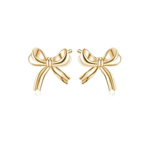 Reffeer Solid 925 Sterling Silver Bow Stud Earrings for Women Teens Small Ribbon Stud Earrings Bowknot