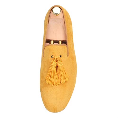 FERUCCI Men Yellow Gold Suede Slippers Loafers Flat with Big Yellow Gold Tassel3