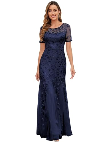 Lace Appliques Mother of The Bride Dresses V Neck Short Sleeve Evening Gown