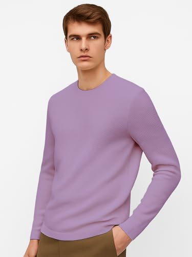 Image of Nobero Ottoman Texture Full Sleeve T-Shirt for Men | 240 GSM Regular fit Tshirt for Men | Casual Wear