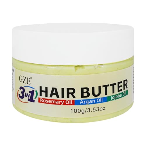 GZE 3 IN 1 Hair Butter with Rosemary Oil Argan Oil & Jojoba Oil | Intense Moisturizing & Nourishing for Dry Damaged & Women Curly Hair | Revitalizing Black Hair Grease for Frizz Control & Shine