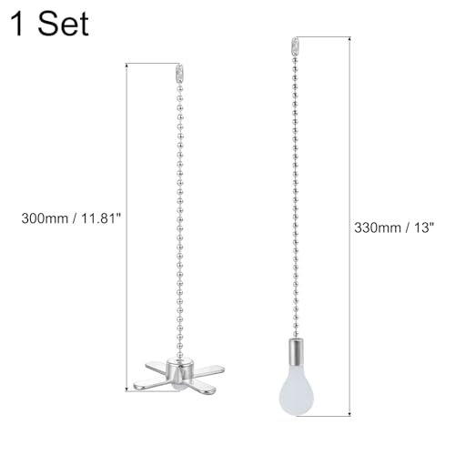 Image of uxcell 13 Inch Ceiling Fan Pull Chain Extender Sets, 2 Pcs Beaded Ball Fan Pull Chain with Decorative Light Bulb and Fan Cord for Ceiling Light Lamp Fans, Silver