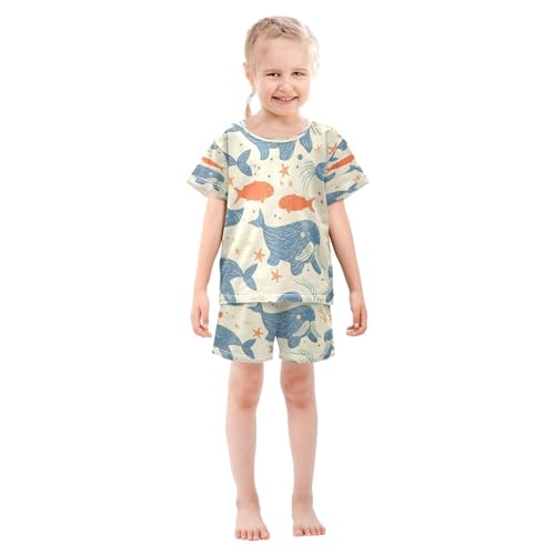 senya Short Sleeve Pajamas Sets Summer Cotton Sleepwear Walrus and Fish Sea Stars3