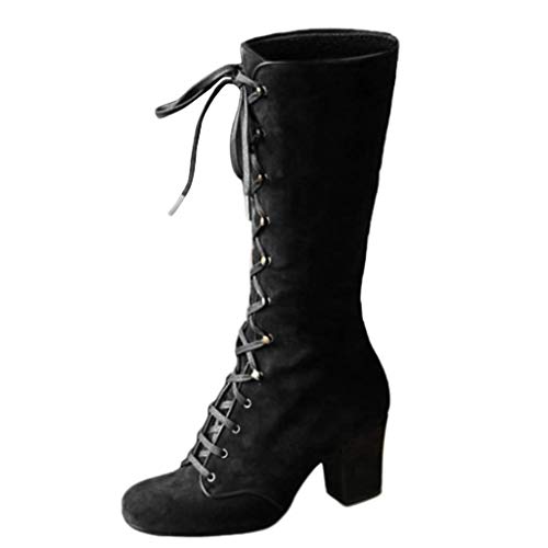 Women Vintage Victorian Gothic Mid Calf Height Boots Casual Lace up Thick High Heels Booties Winter Warm Shoes3