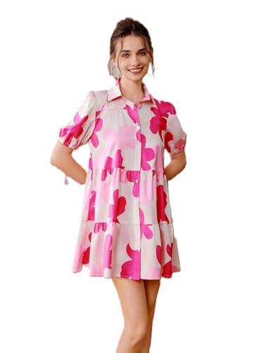 Image of Women's Fit and Flared Shirt Midi Dress with Collar Neck & Short Sleeves - Rayon Casual Dress