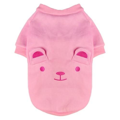 Image of Pink Cute Dog Sweater Soft Winter Clothes for Small Dogs, XS | Classic Pink Knit Pullover, Fall Winter Outfit, Elastic Cuffs, Holiday Party Matching, Machine Washable Sweatshirt for Pets