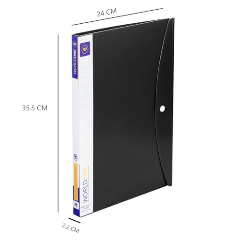 Image of Worldone FC (Foolscap Size) | Multi-Utility Document Folder | 40 Top-Loading Sleeves | Snap Button Closure | Durable 0.75 mm Virgin PP Sheet | Ideal for Office, School & College | Black (Pack of 2)