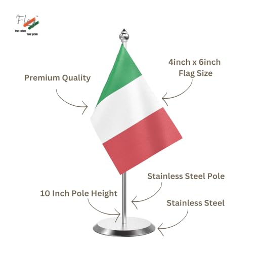 Image of The Flag Company Country Table Flag Single Stainless Steel Stand for Home and Office Desk,Conference (Italy)