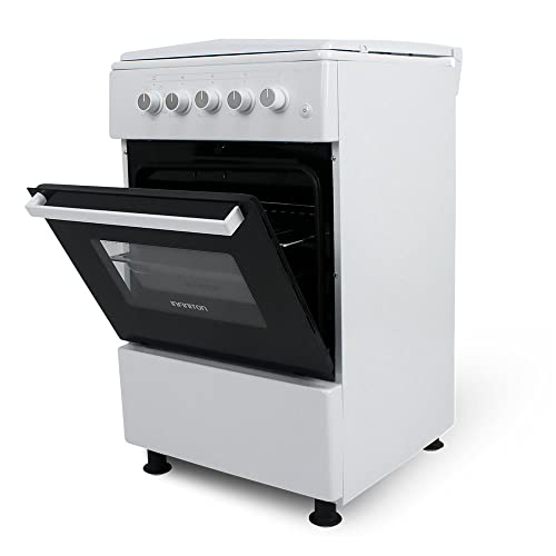 COCINAS DE GAS CON HORNO CC5051HEB INFINITON (4 FUEGOS, Blanco, Cocina Independiente, Placa + Horno, Kit Gas Natural, Doble Puerta Vidrio Horno, Quemadores Con Seguridad)