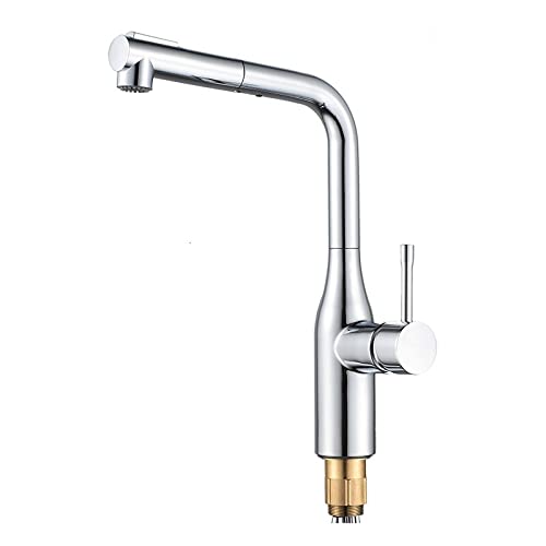 Robinet de cuisine extractible double becs à rotation 360 en chrome étincelant