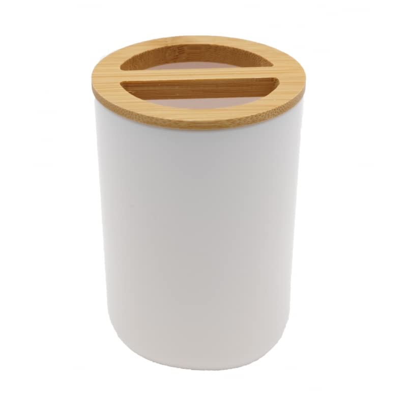 D,casa - Set Accesorios Baño de Bambú Estilo nordico Blanco - Juego de 5 Piezas