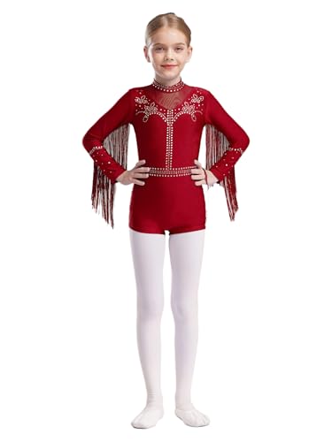 TiaoBug Maillot De Danza Gimnasia Para Niña Leotardo Cuello Alto Manga Larga Leotardo Baile Latino Body Clásico Elástico borgoña 13-14 años