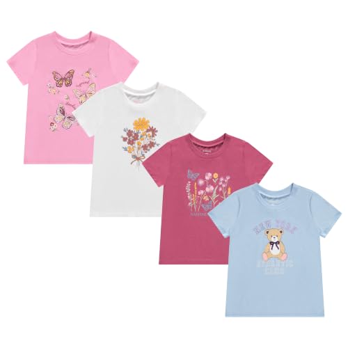 Image of BTween Girls 4 Piece Tops Fashionable Short Sleeve T-Shirt Casual Daily Shirt for Kids Assorted Colors
