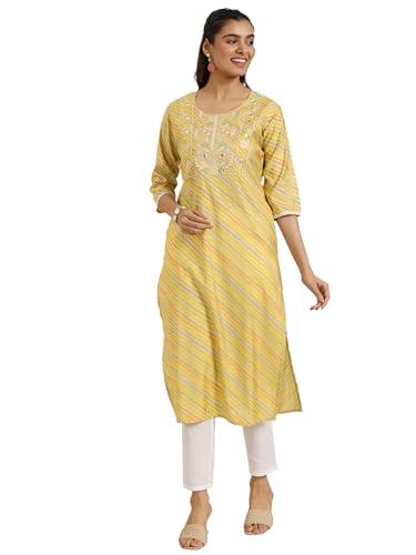 Image of Libas Womens Printed Silk Blend Straight Kurta for Women